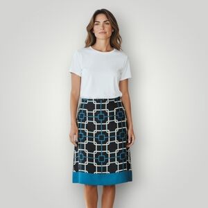 Talbots Skirt Womens 10 Pure Silk Geometric Print A-Line Knee Length‎ Lined